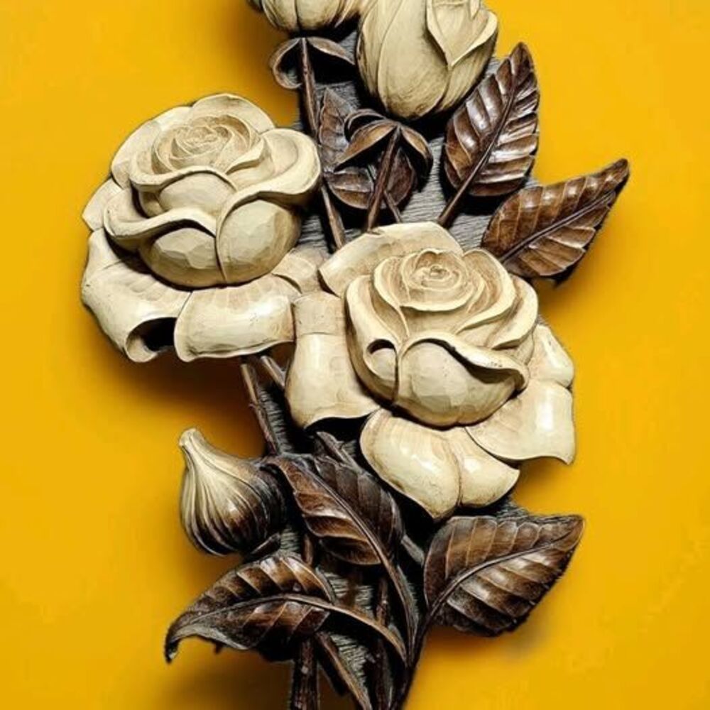 4460 SYROCO 🌼  E Rose Flower WALL HANGING Plaque 4460 Made in the USA 1962 MCM